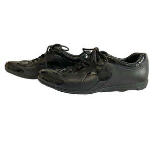 PRADA BLACK PATENT LEATHER TECHNICAL FABRICLACE UP SNEAKERS FOR WOMEN'S - 6